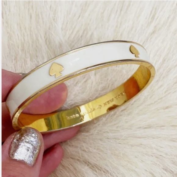 Kate Spade Spade Enamel Bangle Bracelet- Ivory Cream White w/ Dustbag Box - Picture 5 of 9